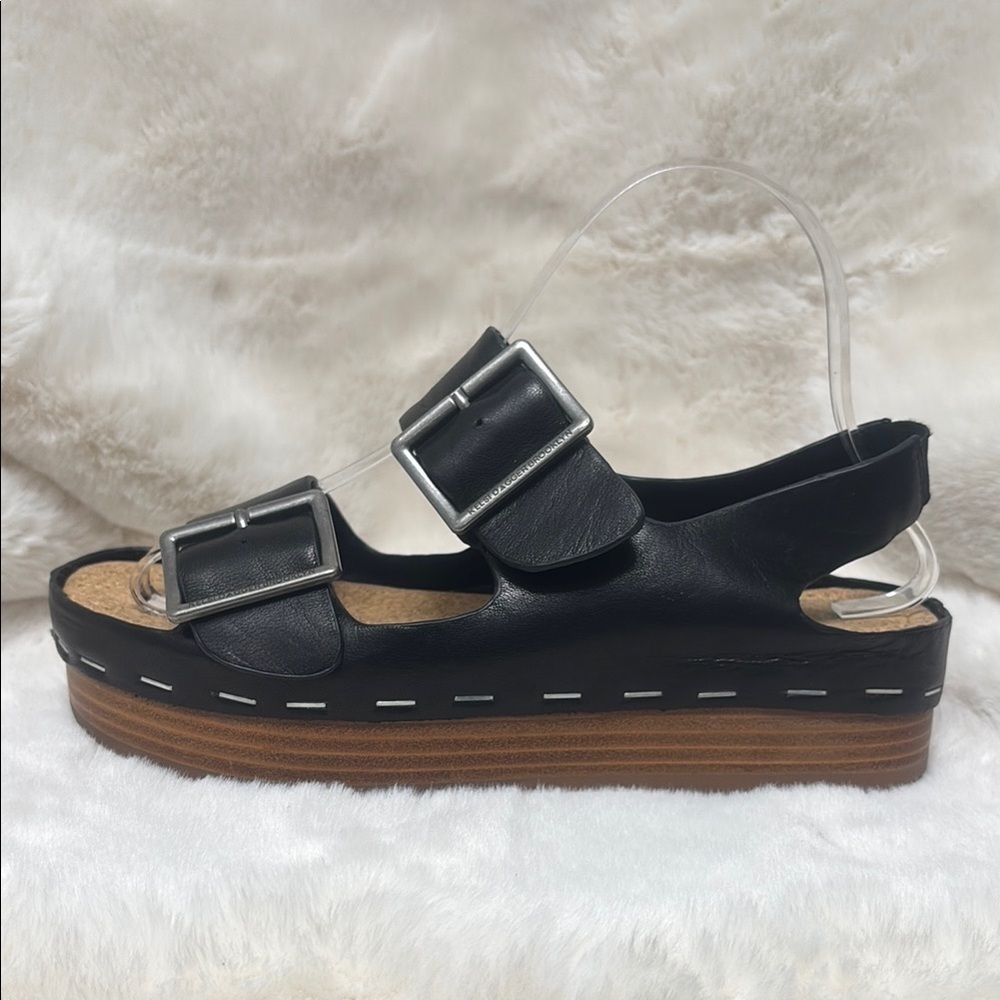Kelsi Dagger Black Leather Platform Sandals